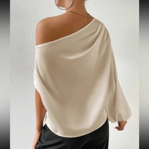 Classic Solid One Shoulder Ruched Blouse - Picture 4 of 12